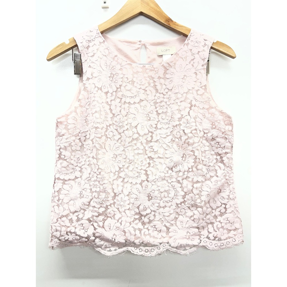 Loft Womens Pink Floral Lace Sleeveless Shell Blouse Scalloped Hem Small